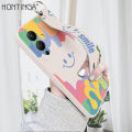 Hontinga for Infinix Note 12 Pro 5G Back Cover Wrist Strap Cartoon Smile Printed Square Liquid Silicone Phone Case. 