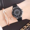 Luxury 360° Rotation Dial Fashion Starry Mesh Magnetic Buckle Casual Mesh Steel Strap Rhinestone Watches. 