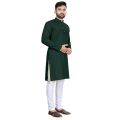 Green Solid Pure Cotton Kurta Pajama Set For Men. 