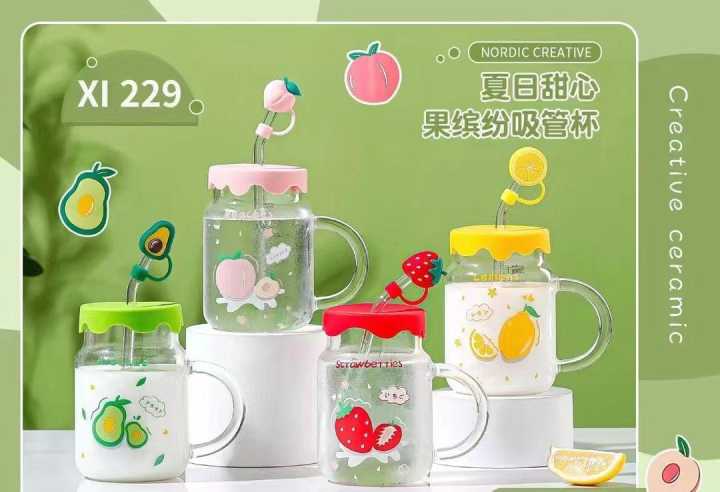 4 pieces Colorful Fancy Glass Cup With Cover