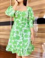 Green Floral Milkmaid Dress. 