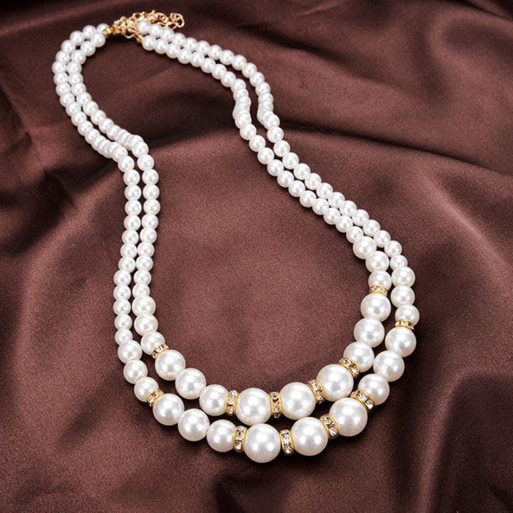 Cream White Beads Double Layer Necklace for Women by Treasure Box Nepal