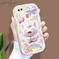 Hontinga for OPPO A5S A7 A12 A12S Back Cover Pink Cat Phone Case Cream Texture Wavy Edge Soft Mobile Cover. 