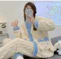 Winter Warm Flannel Women Pajamas Sets Thick Coral Velvet Long Sleeve Cartoon Sleepwear Flannel Pyjamas Set. 