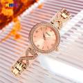 SKMEI 1738 Women watch Elegant Round Dial Iced Diamond Rhinestone Bracelet Design Stainless Steel - RoseGold. 