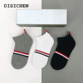 DISICHEN Fashion TB Men Socks Classic Stripes New Luxury Brand Black Stripes Ankle Sock Street High Quality Wholesale 1/6 Pairs Women Cotton Sock. 
