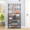 Multifunctional Entryway Coat Rack 5 Tier 3 in 1 Hall Tree Shoe Bench with Keys Hat Umbrella Stand Storage Shelves with 8 Hooks Hanger 5 Bottom Layer Organizer. 