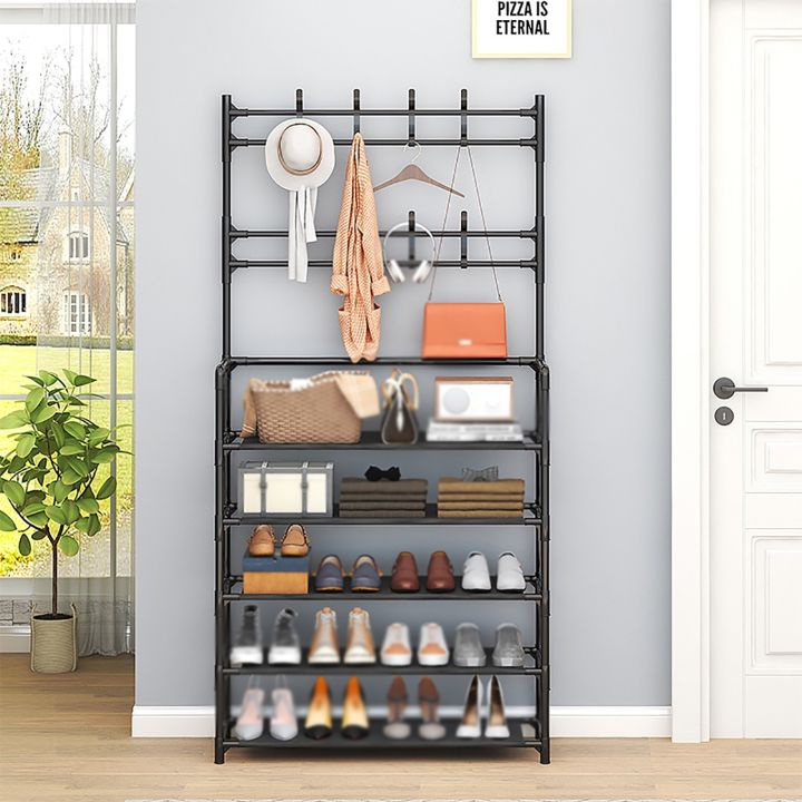 Multifunctional Entryway Coat Rack 5 Tier 3 in 1 Hall Tree Shoe Bench with Keys Hat Umbrella Stand Storage Shelves with 8 Hooks Hanger 5 Bottom Layer Organizer