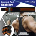 STRAUSS Cotton Wrist Wrap Band with Thumb Loop Straps & Closures | Adjustable & Breathable Material | Gym Accessories for Weightlifting, Workouts & Strength Training | Powerful Velcro (Black & Orange). 