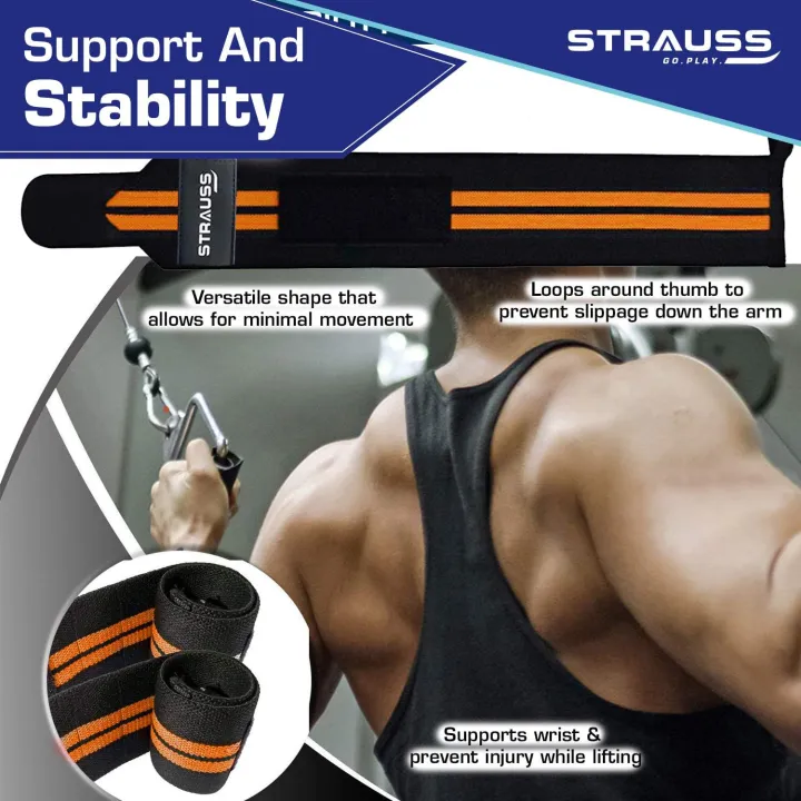 STRAUSS%20Cotton%20Wrist%20Wrap%20Band%20with%20Thumb%20Loop%20Straps%20&%20Closures%20%7C%20Adjustable%20&%20Breathable%20Material%20%7C%20Gym%20Accessories%20for%20Weightlifting,%20Workouts%20&%20Strength%20Training%20%7C%20Powerful%20Velcro%20(Black%20&%20Orange)%20-%20Image%203