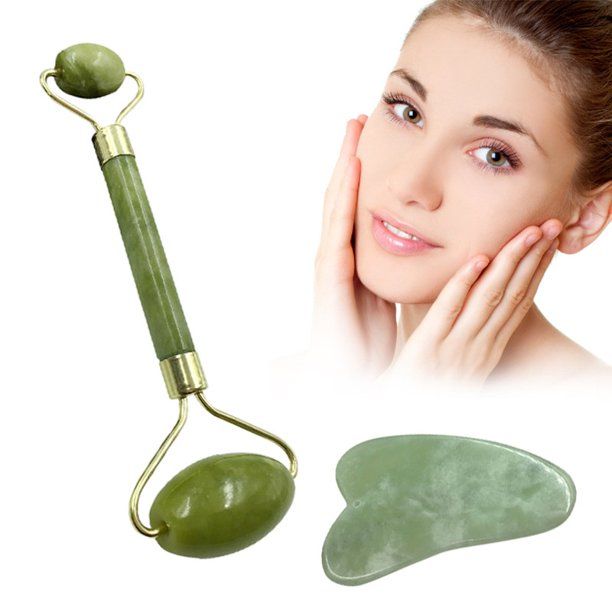 Facial Massage Jade Roller with Small Size Gua Sha Stone Scraper Set
