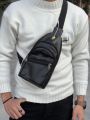Men Crossbody Bag/ Pu Leather - Black | Fashion Premium Leather Cross Body Bag With Zippered Compartment. 