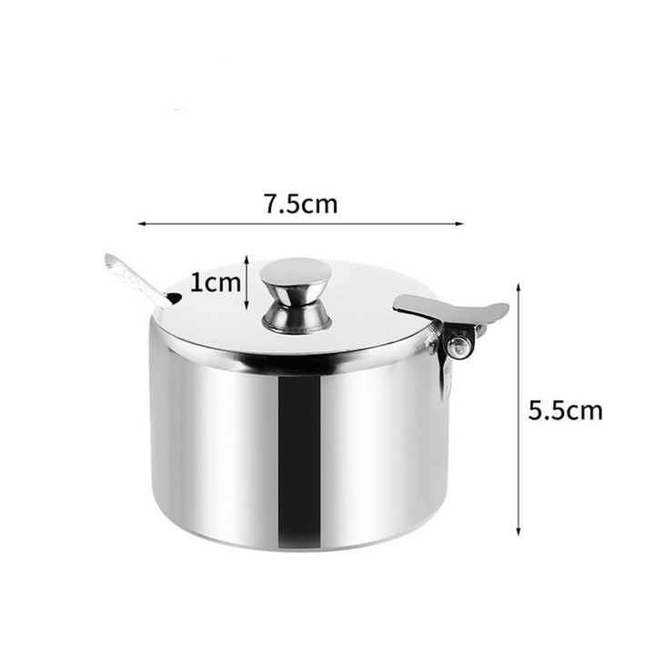 Dustproof Stainless Steel Sugar Bowl Practical with Lid Spoon  Seasoning Jar Waterproof Spice Container for Kichen