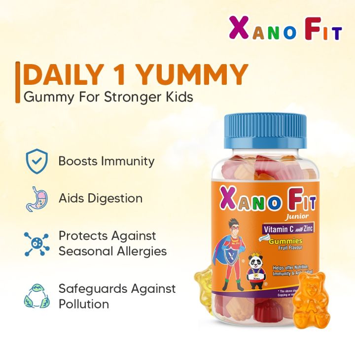 Xano Fit Junior Vitamin C With Zinc Immune Booster Gummies - Fruit-Powered Health for Happy Kids! - 30 Pieces