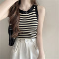Summer Korean Stripe Knitted Tank Top Women Round Neck Sleeveless Slim Camisole Cuilei. 