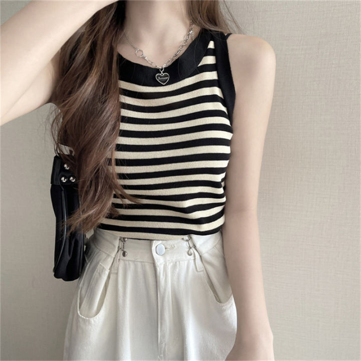 Summer%20Korean%20Stripe%20Knitted%20Tank%20Top%20Women%20Round%20Neck%20Sleeveless%20Slim%20Camisole%20Cuilei%20-%20Image%204