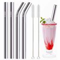 4Pcs Silver 12mm Reusable Metal Straws with 2 Brush 304 Stainless Steel Straws Set Bar Drinking Bent Straw Large. 