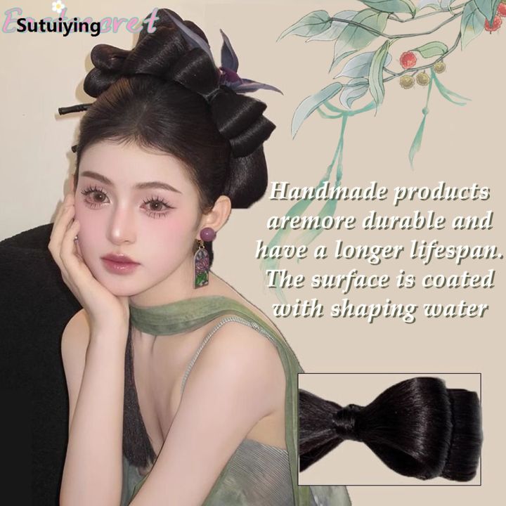 Sutuiying%20Synthetic%20Wig%20Hair%20Bag%20Fluffy%20Cute%20Coil%20Hair%20Artifact%20Double%20layered%20Profesional%20bow%20hair%20bun%20Ancient%20Style%20High%20Temperature%20Silk%20Accessorie%20-%20Image%202