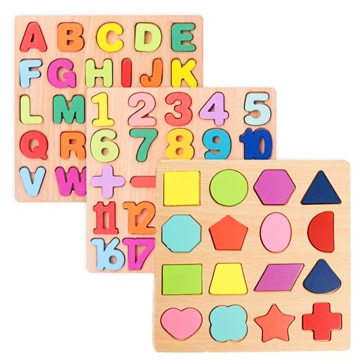 ABC Alphabet Digital Puzzle Wooden Toys Kid Number Letter Shape Matching Jigsaw Board