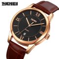 SKMEI 9261 Business Roman Numeral Classic Date Display Leather Strap Watch For Men. 
