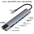 USB - C HUB 8 in 1, Multifunctional Aluminium Type C Adapter with Multiports Cable Hub. 