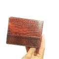 Crocodile Pattern Brown Genuine Leather Wallet 6cc For Men [B1156]. 