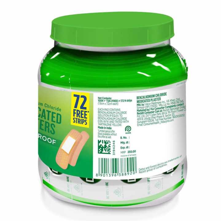Dettol%20Medicated%20Plaster%20For%20Antiseptic%20And%20First%20Aid,%20Waterproof%20(Jar%20Of%20172%20plasters)%20-%20Image%203