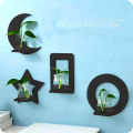 Moon Star Round Square 4pc Wall Shelf Decor Rack In Black. 