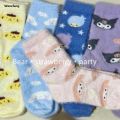 Wenefang Cartoon Kawaii Sanrioed Coral Velvet Socks MyMelody Kuromi High Quality Cinnamoroll Plus Velvet ThickMink Velvet Socks Sleep Socks. 