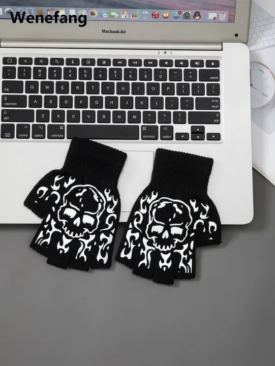 Wenefang%201pcs%20New%20Kids%20Halloween%20Skeleton%20Skull%20Half%20Finger%20Luminous%20Punk%20Gloves%20Winter%20Skull%20Fingerless%20Black%20Mitten%20-%20Image%205