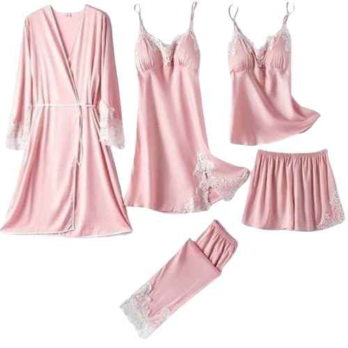 JAD%205%20Pc%20Stylish%20Designer%20Nighty%20Set%20with%20Contrast%20Lace%20for%20Girls%20Women%20-%20Image%202