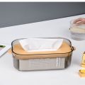 New Transparent Automatic Descent Tissue Box Bamboo Lid Large Capacity Tissue Holder Creative Dustproof Paper Towel Storage Box. 