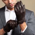 1pair Equestrian Soft PU Anti-cold Gloves Touch Screen Solid Color Men Finger Mittens Adjustable Warmer Windproof Mittens Winter. 