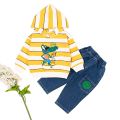 2-Piece Baby Boy Crocodile Print Striped Hoodie and Denim Pants Sets - Yellow. 