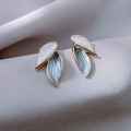 Leaf Pendant Earrings for Women, Blue and White, Adorable Jewelry, Trendy, Summer, Fresh, New Collection, 2025. 