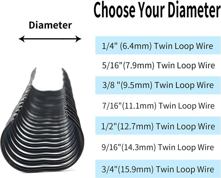 Wire%20Binding%20Spines,%2012.7mm,%2025-80%20Sheets,%203:1%20Pitch,%20Black%20Double%20Loop%20Wire%20Binder%20Ring,%2034-Loops,%20A4,%20Pack%20of%20100%20-%20Image%205