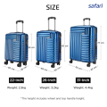 Safari Apex 8 Wheels Hard Luggage | 100% Polycarbonate | Fixed Combination Lock | USB Port  | Combo Set (SxMxL). 