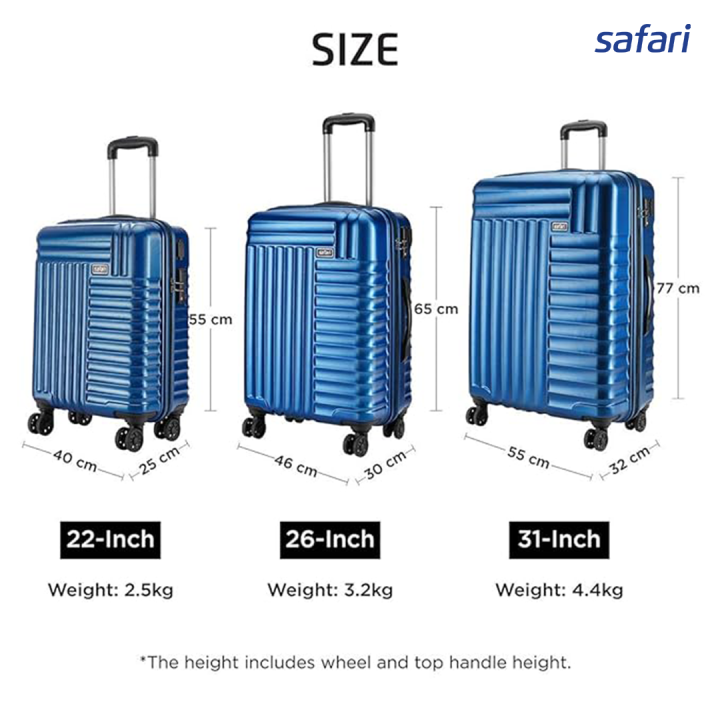 Safari Apex 8 Wheels Hard Luggage | 100% Polycarbonate | Fixed Combination Lock | USB Port  | Combo Set (SxMxL)