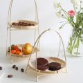 FORIDE 2X Bamboo Weaving Straw Baskets Tier Rack Wicker Fruit Bread Food Storage Kitchen Decorate Round Plate Stand. 