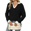 Women's V Neck Sweaters Black XXL. 