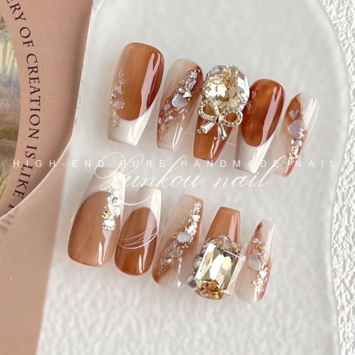 ins transparent ice, magic mirror, random white nail hand-worn powder, nail art irregular, French style, Japanese style