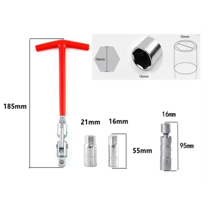 Spark%20Plug%20Socket%20Wrench%20Set%20Accessories%20Factory%20Socket%20Wrench%20Red%20Handle%204%20Piece%20Set%2016mm%20T-Wrench%20-%20Image%202