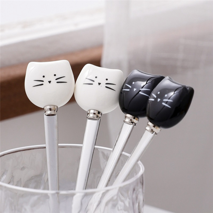 Cute%20Cats%20Coffee%20Spoon%20and%20Fork%20Set,%20Ceramic%20Stainless%20Steel%20Cats%20Dessert%20Spoon%20Drink%20Spoons%20Fruit%20Fork%20Easy%20to%20Use%2014.5cm%20-%20Image%203