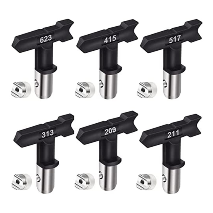 6Pcs Sprayer Tips with Seals Accessories Air-Less Tip Black, Air-Less Paint Sprayer Tips Replacement Parts for Most Spraying