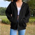 Hoodie Pullover for Women Casual Solid Long Sleeve Zipper Pocket Shirt Hooded Sweatshirt Tops. 