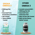 OSOAA Omega 3 Fish Oil Supplement| Fish Oil softgels With No Fishy Burps Improves Memory, Vision, Heart, Joints & Brain Health. 