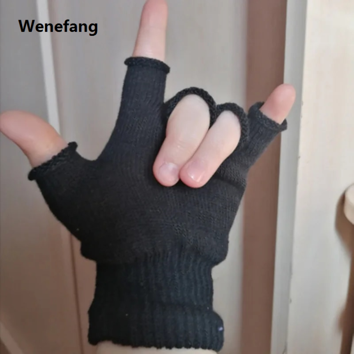 Wenefang%201pair%20Black%20Short%20Half%20Finger%20Fingerless%20Knit%20Wrist%20Glove%20Winter%20Warm%20Stretch%20Work%20Gloves%20for%20Women%20and%20Men%20Cycling%20Accessories%20-%20Image%204