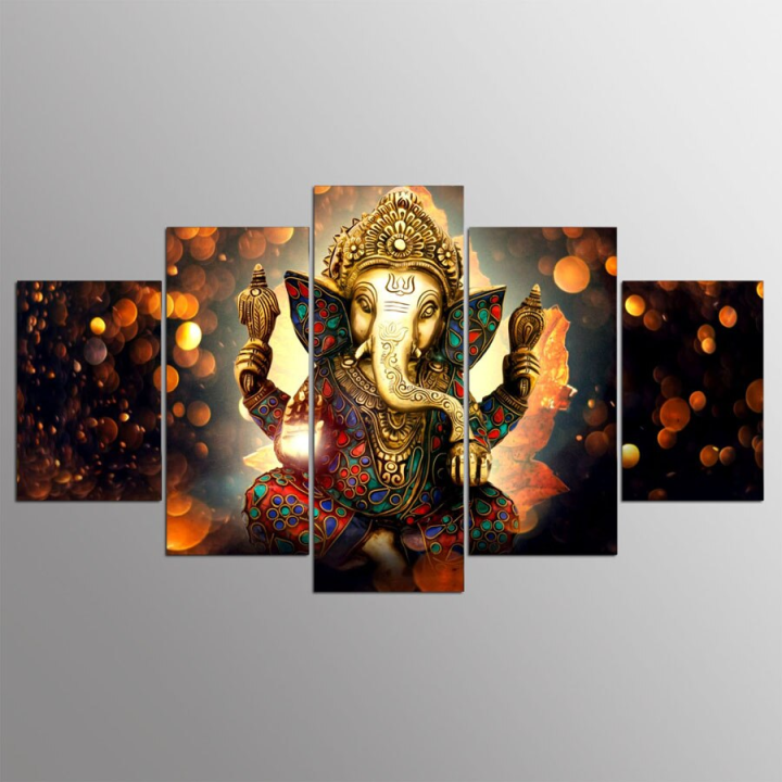 置物 5-piece Ganesha multi-panel canvas art. 5 Panels Framed Mayalu Ganesh Canvas Printing Picture Art Home