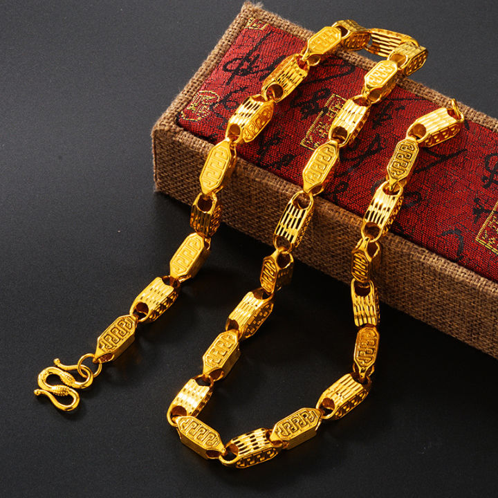 Necklace pattern Great Wall design fashion European and American Qingwen 24K999 men's pure carved booth supply