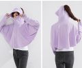 Breathable Sports Cloak Style Long Sleeve Jacket Anti-UV Large Brim Hat Riding Sunscreen Hoodie Cooling Crop Top For Women. 